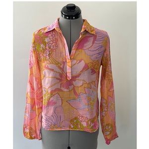 Moth by Anthropologie - retro blouse - long sleeve v-neck - size small